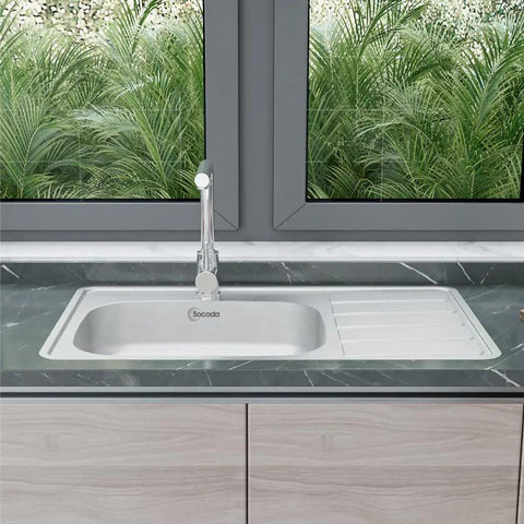 Topmount Kitchen Sink 33x20 Inch Stainless Steel Left Side One Hole For Single Faucet Handle Satin Finish With Sound Dampening Rubber Pad