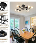 6 Lights Semi Flush Mount Modern Ceiling Light Fixture With Industrial Black Metal Sputnik Chandelier in dining room