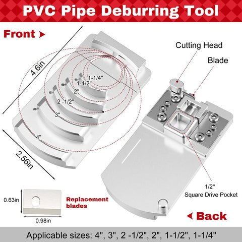 PVC Pipe Reamer Kit With Deburring Tool And Cutter Set For Plastic Pipe 11 Piece Pro Grade Plumbing Tool Kit Front and Back View