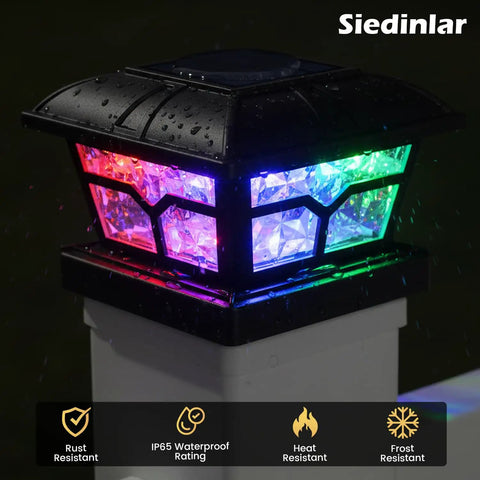 Solar Post Cap Lights Outdoor For 4x4 5x5 6x6 Wooden And Vinyl Posts, RGB Color Changing And Warm White, IP44 Rated