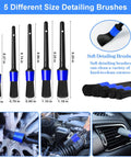 Five different size detailing brushes from All In One 26 Piece Car Detailing Brush Set With Drill Brushes And Wire Scrubbers Interior Exterior Cleaning Kit