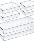 6 Pack Large Clear Drawer Organizer Set Made Of Acrylic, 3 Size Options, Non Slip Non Cracking Storage Trays For Kitchen, Cosmetics, Bathroom