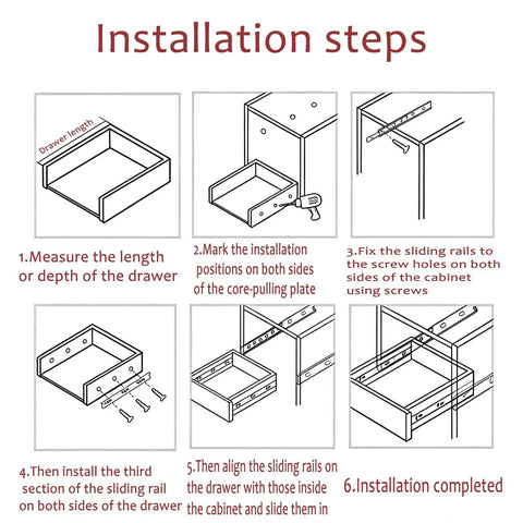 Beefy Ball Bearing Drawer Slides With Telescopic Runners, Smooth Glide For Heavy Duty Cabinets And Desks, Quiet Operation, Durable Anti Abrasion Track, Easy Install Drawer Hardware For Long Lasting Use installation steps diagram