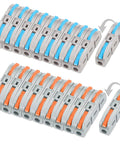 20-pack Eugiichr lever wire connectors with blue and orange levers, gray housing, inline push-in splicing terminals.