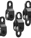 Top Shelf Heavy Duty Black Pulley Block System Featuring Single And Double Wheels, No Sweat Rope Replacement For Farm Gates Garage Lifts And Towing Gear, close-up of single and double wheel blocks.