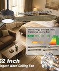 52 Inch Wood Ceiling Fan With Lights And Remote 120V DC Motor Quiet Indoor Outdoor Noiseless Reversible Ceiling Fan Six Speed LED