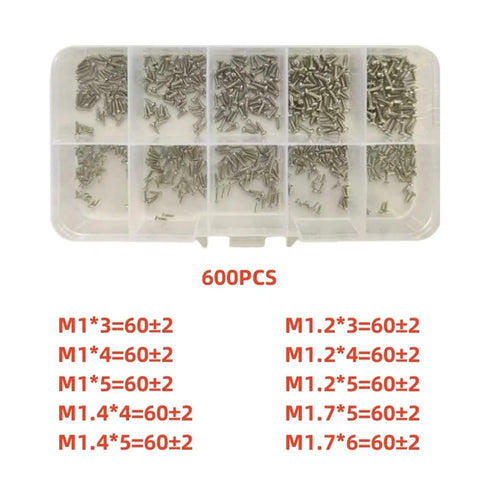 600 And 1200 Piece Miniature Self Tapping Screws Set, Crosshead Phillips Head Carbon Steel Kit for precise electronic repairs