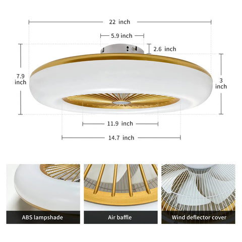 Dope 22 Inch Modern Ceiling Fan With LED Light Dimmable Warm Natural White Remote And App Control Adjustable Wind Speed Timer