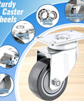 3 Inch Swivel Caster Wheels Set Of 4 With Grey PU Wheels 360 Degree Rotation Double Steel Bearings displayed with features