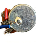 Close-up of a volume pot for Prewired Electric Guitar Wiring Harness Kit With Dual 500K Volume Pots, Dual 500K Tone Pots.