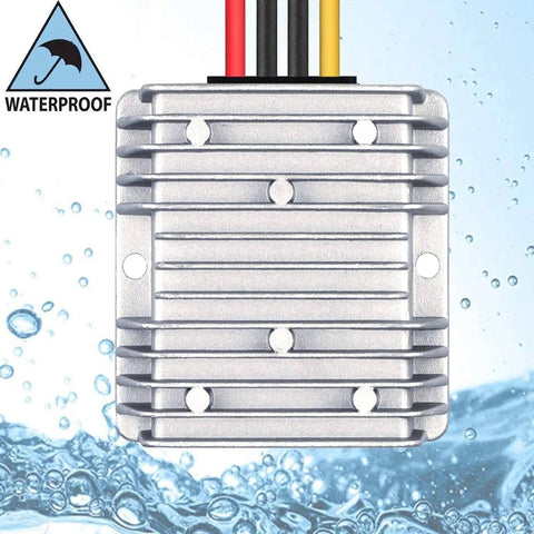 Front view of DC Boost Converter From 12V To 19V Up To 5A 95W Power Supply Module With Auto Recovery Protection and waterproof feature
