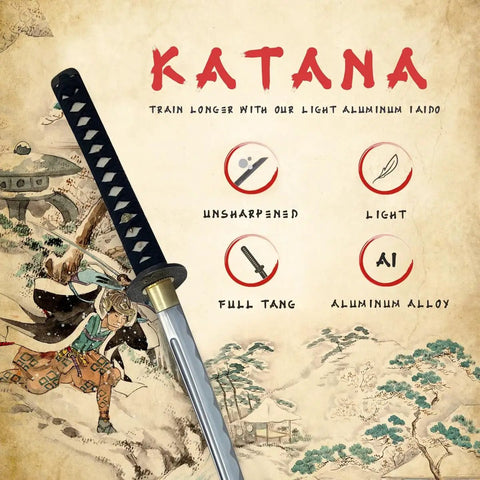 Safe Practice Aluminum Iaido Training Sword For Nukitsuke And Noto Drills, 28.3 Inch Unsharpened Blade with design details