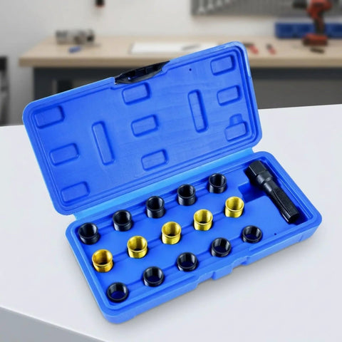 Rock Solid Plug Thread Repair Tool Kit Deep-Seated Fixing For Damaged Holes High Speed Steel Garage Home DIY Auto Parts Must Have blue case with inserts