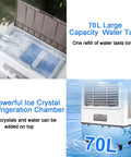 Super Chill Heavy Duty Evaporative Air Cooler With 10000 CFM Flow And 18 Gallon Tank Bringing Ice Cold Breeze Plus 3 Fan Settings As Your Ultimate Swamp Cooler To Crush The Summer Heat Indoors Or Outside with large 70L water tank.