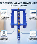 Dead Nuts Precise Aluminum Dowel Jig Kit With Self Centering Drill Guides for flawless furniture assembly, blue, adjustable size.