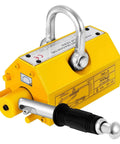 Heavy Duty 660 Lb Steel Magnetic Lifter Built Tough With Grippy Handles, yellow magnetic lifter with rotating switch and shackle.