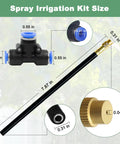 65.6 Ft Adjustable Drip Irrigation Kit With 20 360 Degree Misting Nozzles size chart including hose and connector dimensions