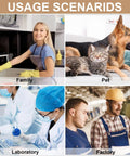Usage scenarios include family, pet care, laboratory research, and factory settings.