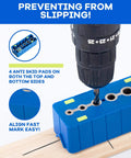 Drill Block Guide For Straight Holes Hands On Precision Alignment Tool For Woodworking showing V-groove surface with drill in use