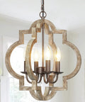 Orb Farmhouse Chandelier 4 Light Handmade Wood Rustic Vintage Pendant For Dining Room Living Room Foyer Bedroom Kitchen Island Entryway Cozy Country Vibe 15.7 Inch Diameter with metal arms and wood frame