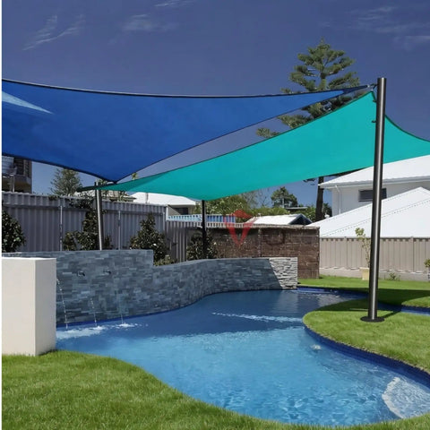Installed Two Pack 11.4 Ft Outdoor Sun Shade Sail Pole Kit With Heavy Duty Steel Posts And Dual Bases by a poolside