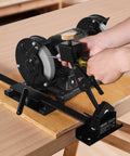 Shop Ready Multi Grind Sharpening Jig For 6 Inch And 8 Inch Bench Grinders With Platform Jig Tool Rest Bar in use on workbench