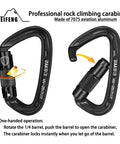 25kN Auto Locking Carabiners 4 Pack UIAA Certified Heavy Duty D Shape With Twist Lock in operation illustration