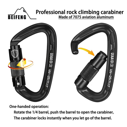 25kN Auto Locking Carabiners 4 Pack UIAA Certified Heavy Duty D Shape With Twist Lock in operation illustration