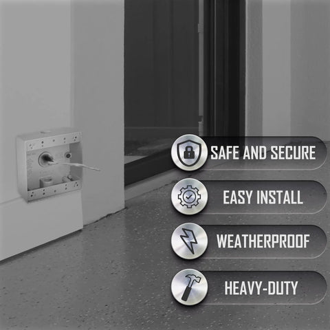 Two Gang White Weatherproof Junction Box four point five by four point five inch two inch deep with three half inch threaded holes