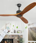 52 Inch Wood Ceiling Fan No Light With Remote For Indoor And Covered Outdoor Spaces Durable Rubber Wood 3 Blade Brown AC Motor