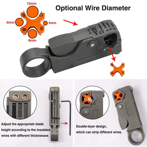 Coax Cable Crimper Tool Kit With 20 F Style RG59 RG6 Compression Connectors, Coaxial Cable Stripper, adjustable wire stripping pliers