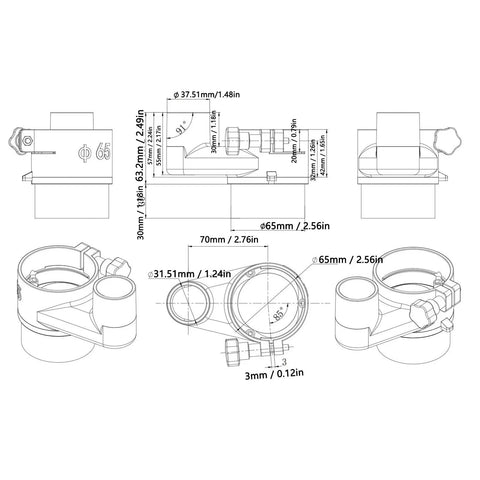 Top Notch CNC Router Dust Cover 65mm For Spindle Motor Protective Sleeve with detailed dimensions and design features.