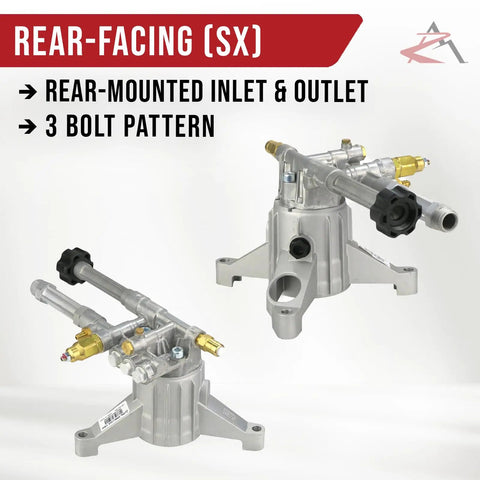 AR 2600 PSI Pressure Washer Pump Replacement Two Point Two GPM 7 8 Inch Shaft 3 Bolt Pattern with rear-facing SX design