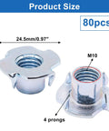 M10 T Nuts 80Pcs Set Four Pronged Tee Nuts Threaded Inserts For Wood Cabinets Climbing Holds Zinc Plated Steel Rust Resistant