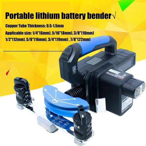 Saditesdk Electric Pipe Bender For Copper Tubes Fast 90 Degree Bend Tool with portable lithium battery and cast iron dies.