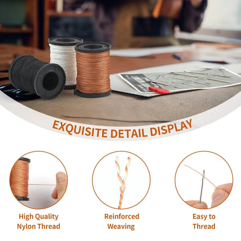 Heavy Duty Nylon Upholstery Sewing Kit With 3 Color Nylon Threads 73.5 Yards Each 7 Curved Needles Gourd Style Threader