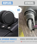 Comparison of dual spinner wheels on Softside Expandable Carry On Luggage With Four Spinner Wheels vs damaged single wheel