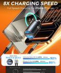 High Performance 90W Dual Usb C Car Charger PD QC Fast Charging Adapter in use with phone, showcasing charging speed and efficiency.