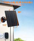 10W Solar Panel Charger For 5V Cameras With USB C, Micro USB, And DC Adapters, IP66 Waterproof Outdoor Power Kit, 360 Degree Adjustable Mount