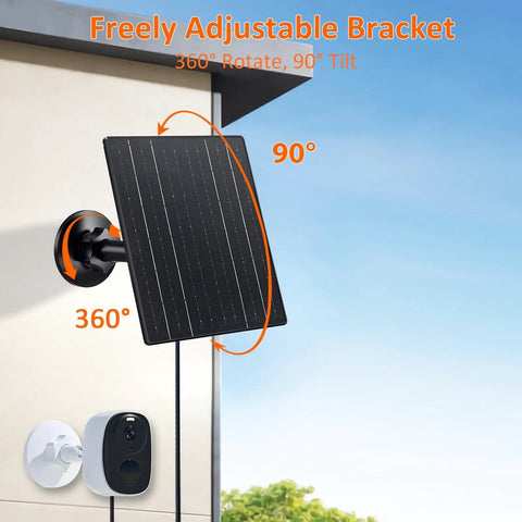10W Solar Panel Charger For 5V Cameras With USB C, Micro USB, And DC Adapters, IP66 Waterproof Outdoor Power Kit, 360 Degree Adjustable Mount