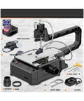Powerful Desktop Scroll Saw For Snappy Wood Cuts With Dust Free Design And High Speed Motor Built Tough For Weekend Shop Projects And Intricate Craft Patterns Comes With Two Units, showcasing tool features and accessories.