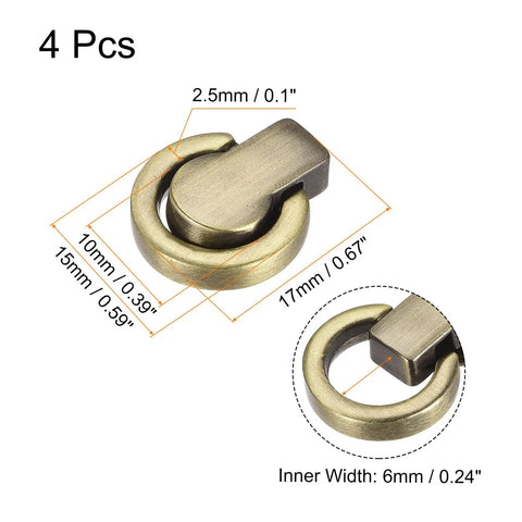 Rock Solid Ball Stud Rivet Kit Four Pieces With Attached D Rings And Swivel Hooks For Leather Crafts Purse Chains And Diy Repairs Bronze Zinc Alloy Hardware Straight Fire, showing dimensions of a metal stud.