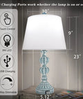 Set Of 2 Touch Control Table Lamps, 3 Way Dimmable Bedside Lamps With USB Ports, Coastal Farmhouse Desk Lamps, Blue Washed White, size details