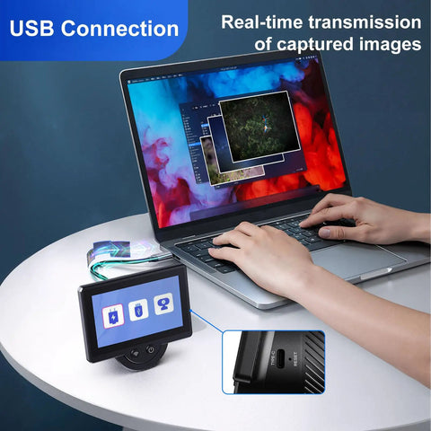 WiFi Digital Eyepiece For Telescopes With 4.3 Inch HD Screen And 1080P Real Time Imaging connected to laptop via USB for real-time sharing