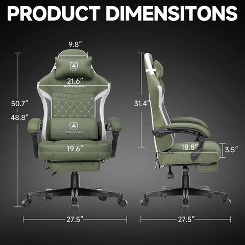All Day Comfort Fabric Gaming Chair Built For Long Gaming Sessions With Pocket Spring Cushion dimensions diagram