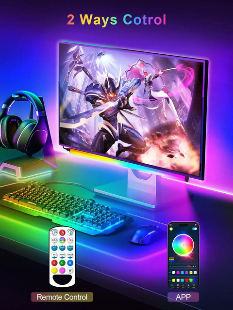 Monitor Down Light Bar RGB Desk Light for PC Setup With Dynamic Rainbow LEDs, Dimmable Brightness And Speed, Music Sync, Remote Color Change, USB Powered, Ideal For Game Room