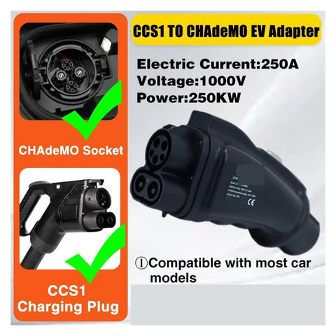 Fast Lane 250A Power Delivery With This Dependable Ccs Combo One To Chademo Dc Ev Adapter showing CCS1 plug and CHAdeMO socket.