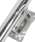 Close-up of galvanized steel construction of Heavy Duty 1500 Lb Trailer Jack With 6 Inch Dual Wheels Adjustable Swivel Base.
