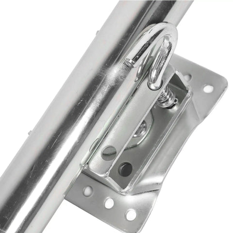 Close-up of galvanized steel construction of Heavy Duty 1500 Lb Trailer Jack With 6 Inch Dual Wheels Adjustable Swivel Base.