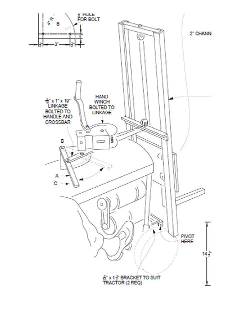 Heavy Duty Forklift Attachment Plans Build A Badass Yard Lift For Your Garden Tractor No Sweat Diy Setup, detailed schematic of hand winch.